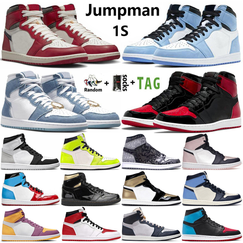 

Jumpman 1 OG 1s Mens Basketball Shoes Lost Found Bred Patent University Blue Stage Haze Hyper Royal Dark Mocha Denim Visionaire Heritage Men, 45