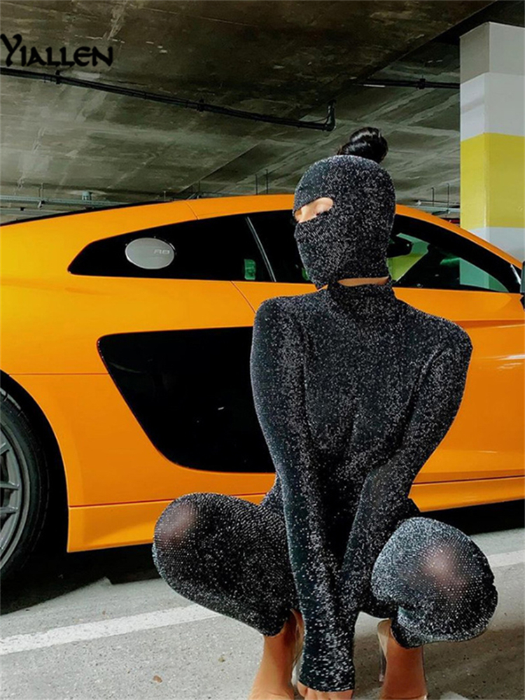 Women's Jumpsuits Rompers Yiallen Sexy Backless Shiny Jumpsuit Mask Two Piece Outfits Women Matching Set Spring Night Party Club Femme Activewear