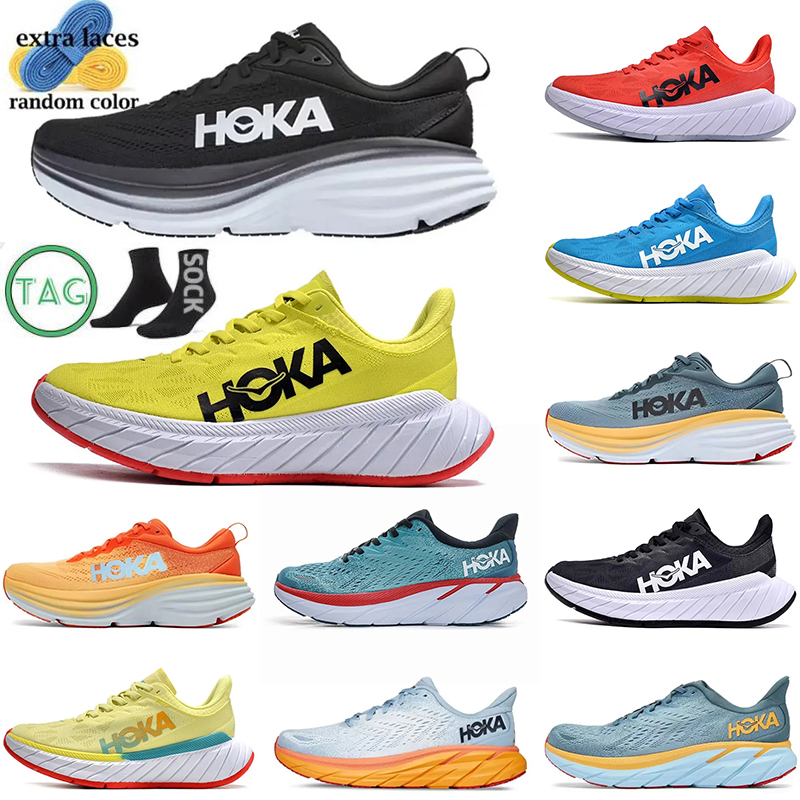 

HOKA ONE Bondi 8 Running Shoes Carbon X 2 fashion triple black white men runners sneakers Lightweight shock absorption amber yellow clifton offs women mens trainers, B1 carbon x 2 (1) triple white