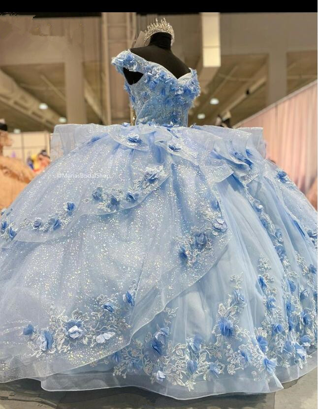 Princess Lilac lavender Quinceanera Dresses Crystal lace-up corset prom Birthday 3D Flowers Sweet 16 Dress Vestidos De 15 Anos