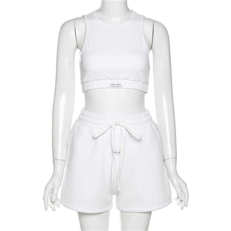 Women's Two Piece Pants 2022 Summer Women's New Solid Color Slim Sleeveless Umbilical Tank Top Loose Straight Casual Shorts Set T230210