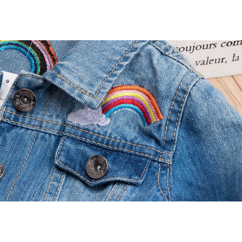 Jackets Cartoon Unicorn Embroidery Baby Girls Denim Coats Kids Jeans Toddlers Children Outerwear Clothes 230209