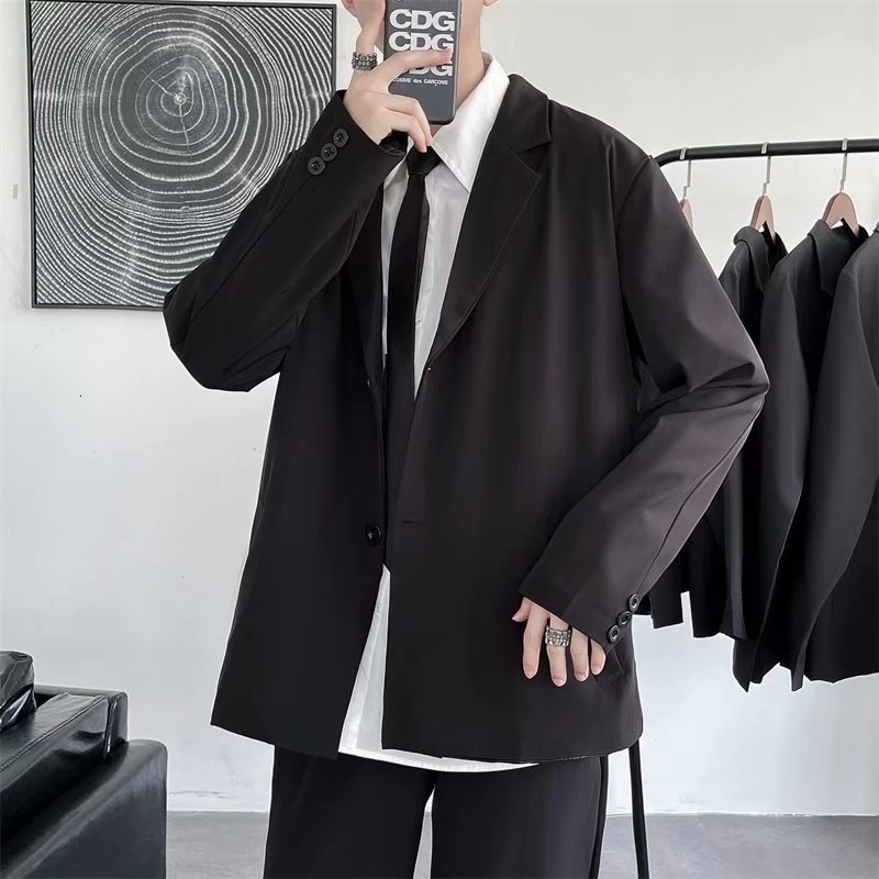 Mens Suits Blazers Casual Men Loose S3XL Solid Color Single Breasted Retro Japan Style Artsy Office Notched Collar Interview 230209