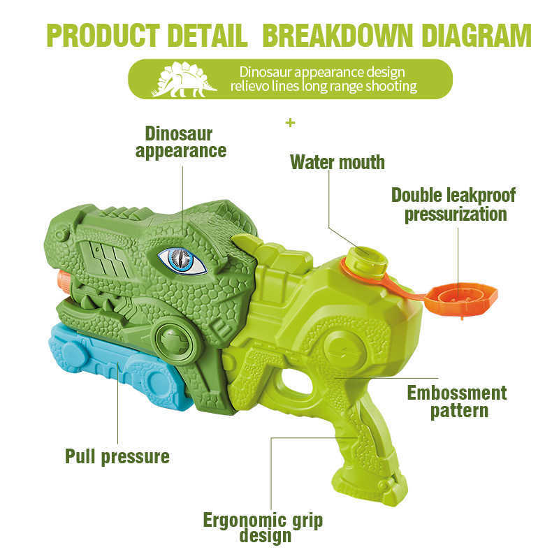 Bath Toys Children's Outdoor Dinosaur Large-capacity Pull-out Porous Water Gun Summer Swimming Pool Beach Play Toy Chase Game XPYJ230210