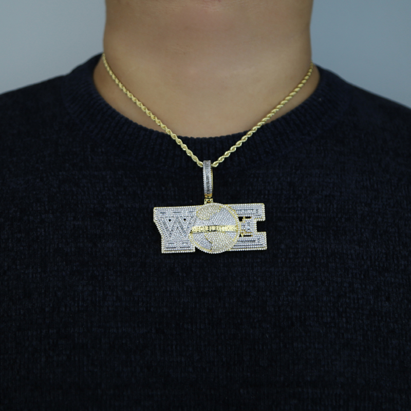Iced Out Bling CZ Letters We On Everything Pendant Necklace Gold Silver Plated Cubic Zircon WOE Charm Hip Hop Jewelry For Men