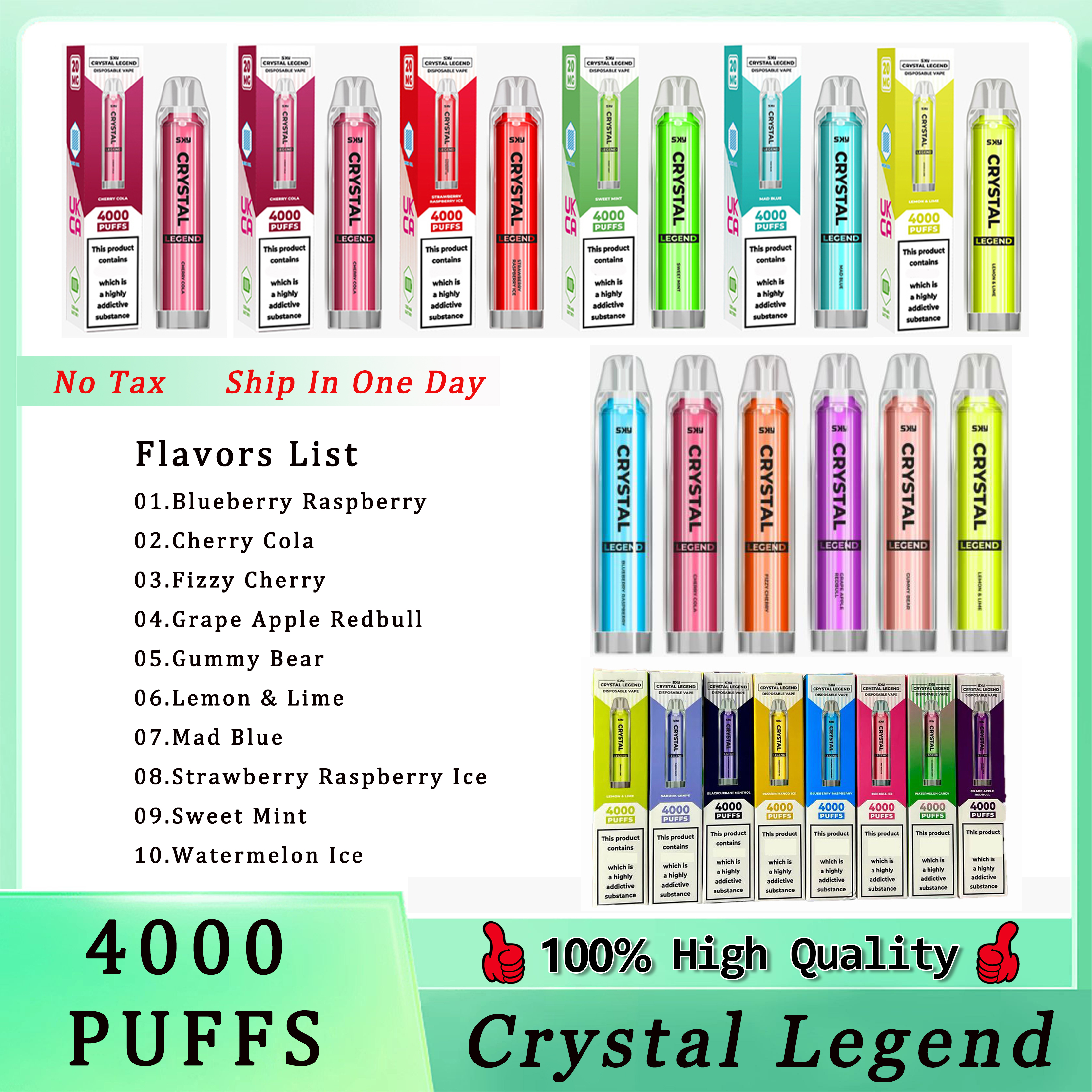 Crystal Legend 4000 Puffs Disposable Vapes Crystal Vape 4000 Puff 4000 2% E cigarettes Big One 1350mAh Battery Capacity 12ml With Extra Vape Pen
Crystal Legend 4000 Puffs Disposable Vapes Crystal Vape 4000 Puff 4000 2% E cigarettes Big One 1350mAh Battery Capacity 12ml With Extra Vape Pen