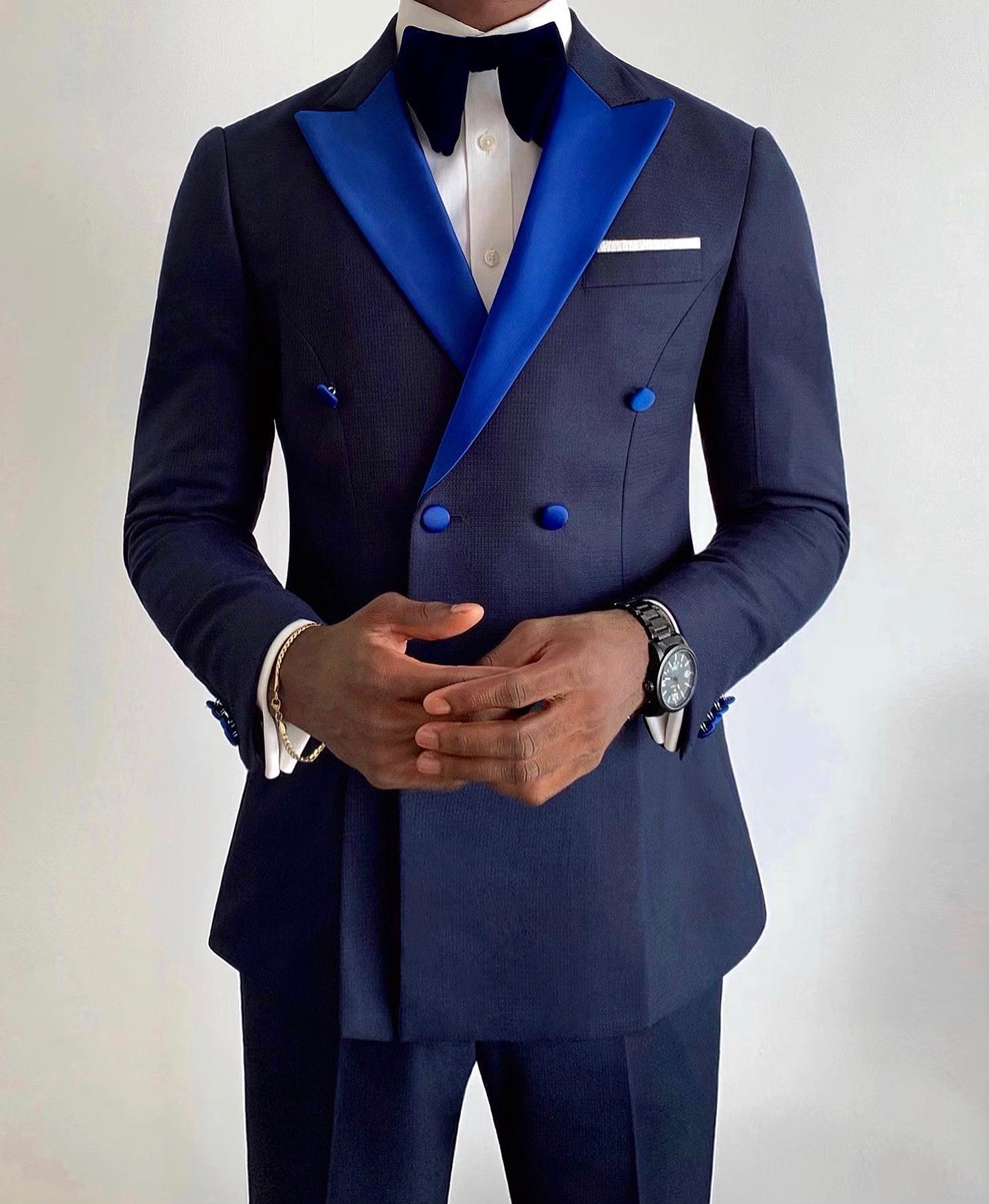 Navy Double Breasted Groomsmen Wedding Tuxedos Slim Fit Mens Suits 2 Pieces Sets Blazers Peaked Lapel Formal Suit With Jacket And Pants