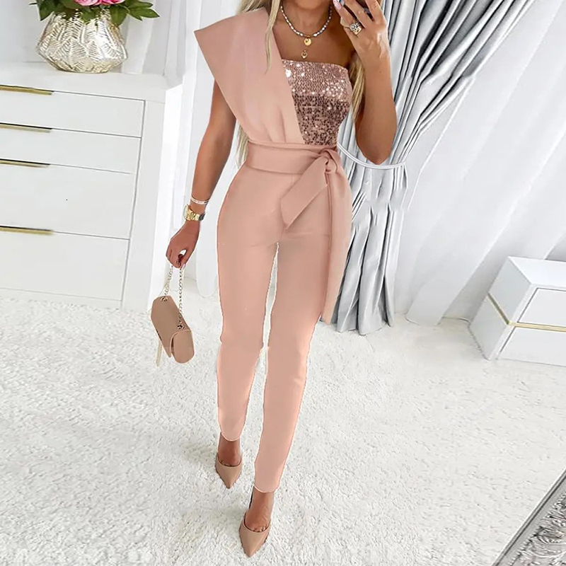 Womens Jumpsuits Rompers Womens Jumpsuits Rompers Autumn Jumpsuit Women Fashion Sequins Patchwork Short Sleeve Slim Bodycon Outfits Lady Elegant Sexy 