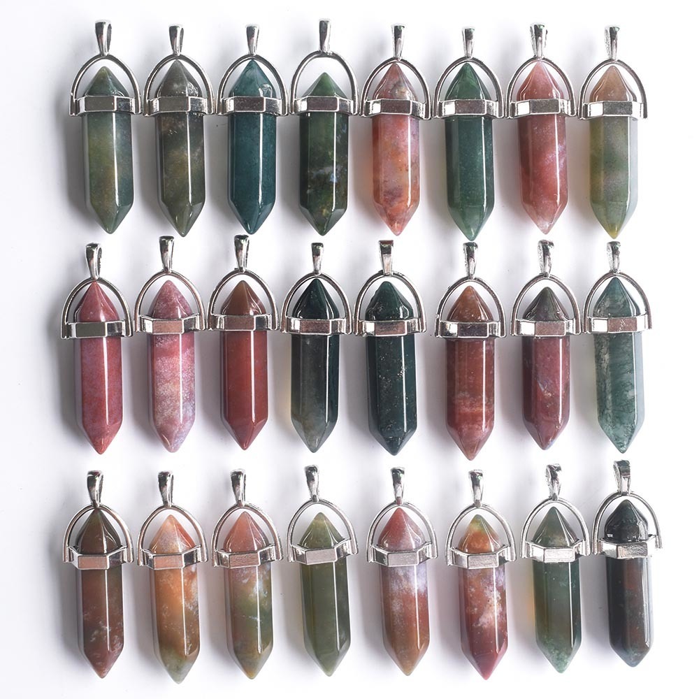Gemstone Wholesale 24pcs/lot high quality assorted natural stone mixed pillar charms chakra Pendants necklaces for making free 230210