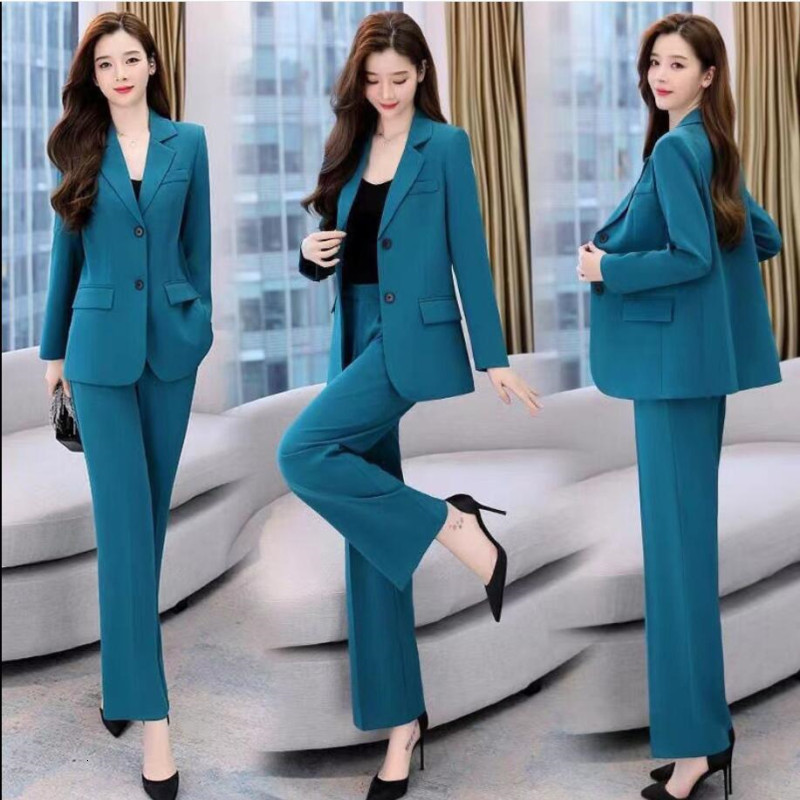 Womens Two Piece Pants Fashion Professional Suit Korean Elegant Spring Autumn Casual Blazers Coat Twopiece Set Femlae Clothing 230209wtt