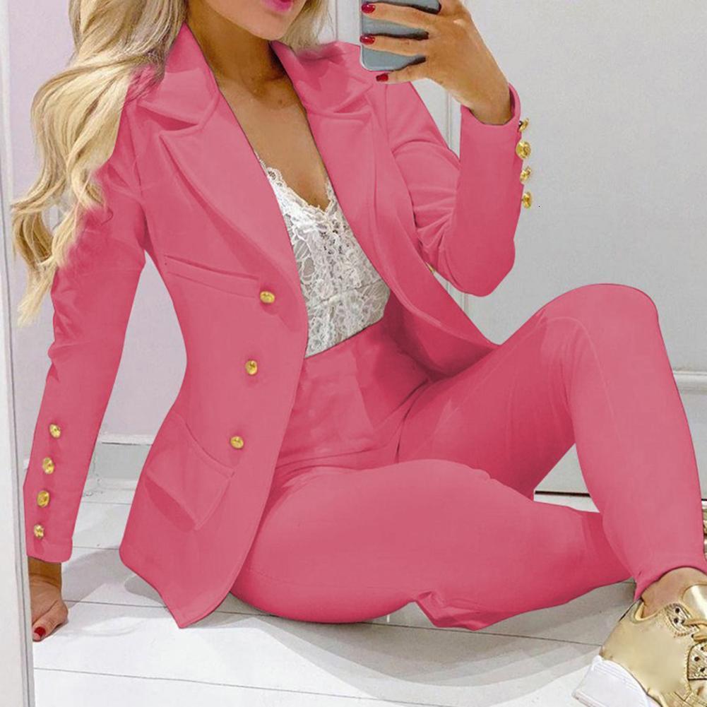 Womens Two Piece Pants 2 PcsSet Long Sleeve Skinfriendly TwoPiece Set Solid Color Blazer Suit Lady Business for Shopping 230209