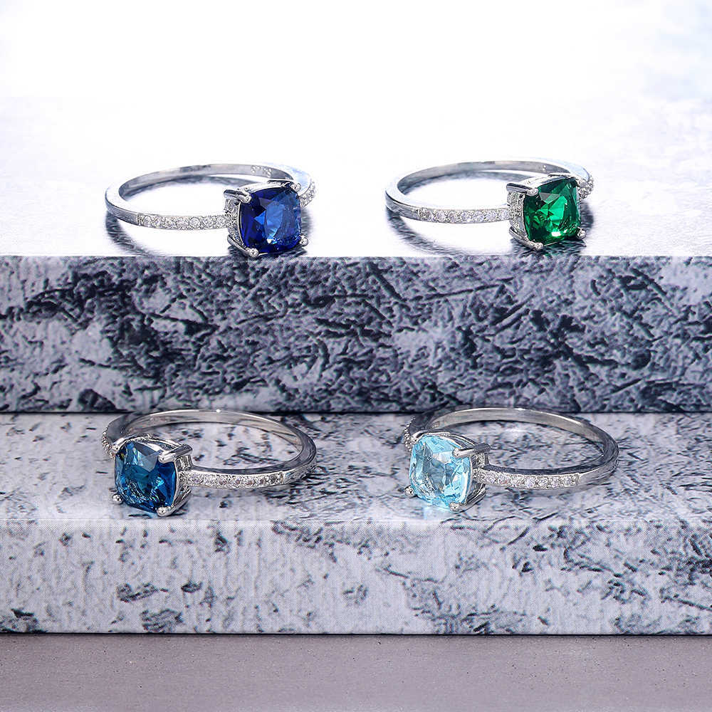 Solitaire Ring Huitan Square Blue Series Stone Women s Simple Minimalist Pinky Accessories Band Elegant Engagement Jewelry s Y2302