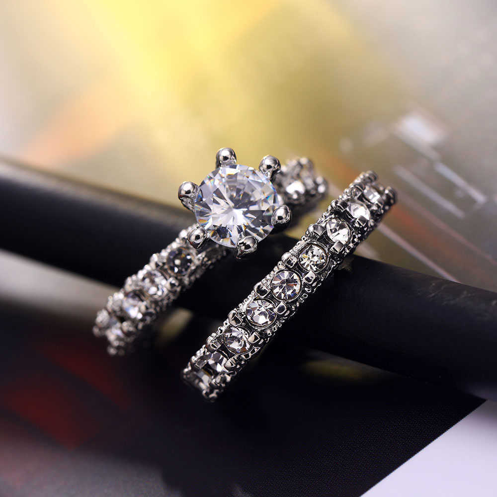 Solitaire Ring IPARAM Elegant Zircon Jewelry Silver Color Engagement Wedding Set for Women 2019 Fashion Crystal Y2302