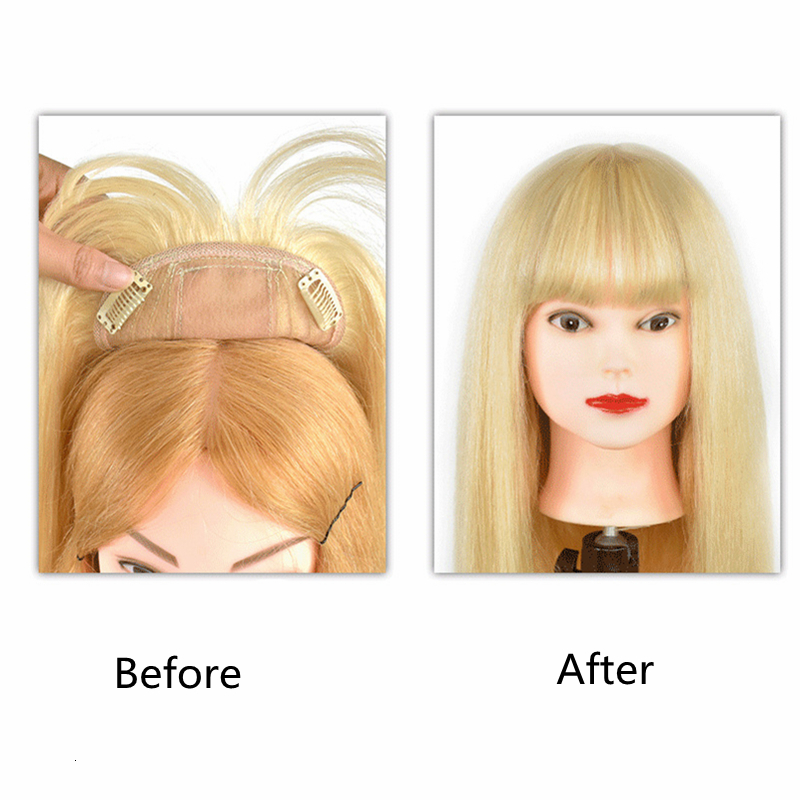 Synthetic s 613 Blonde Human Hair Toppers With Bangs 18inch For Women Clip In Pieces Bleached for Cover White Remy 230210