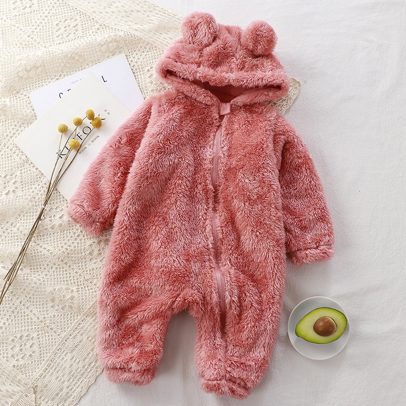 Rompers Cute Bear Baby Boy Girl Clothes born Long Sleeve Hoodes Zipper Romper Thick Warm Flannel Infant Clothing 0 36M 230209