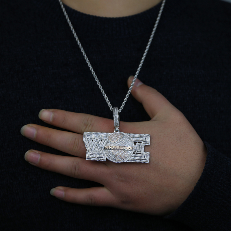 Iced Out Bling CZ Letters We On Everything Pendant Necklace Gold Silver Plated Cubic Zircon WOE Charm Hip Hop Jewelry For Men