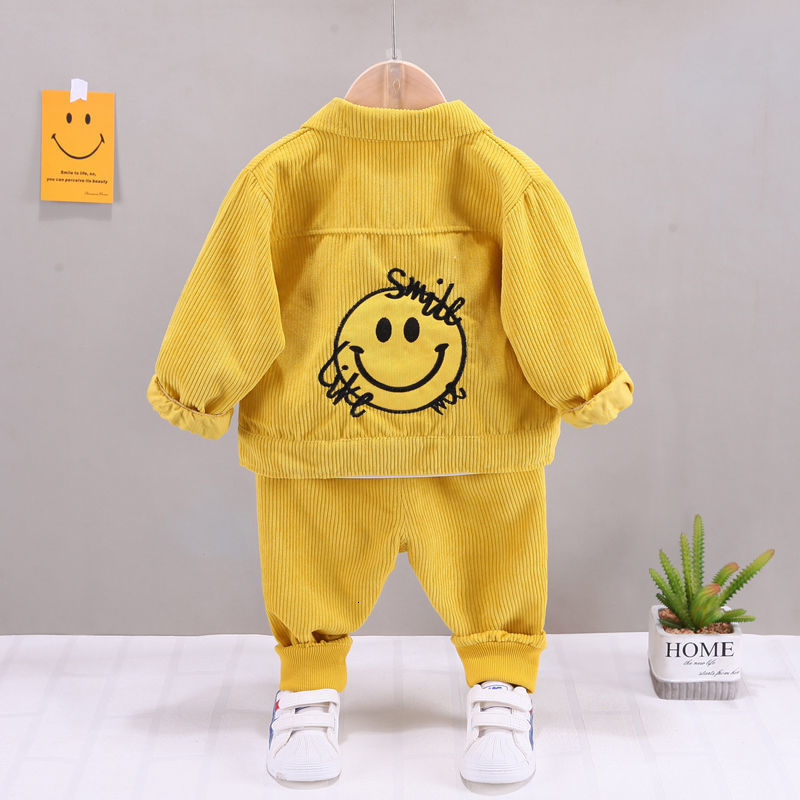 Clothing Sets Spring Autumn Baby Boy Clothes 1 to 5 Years Turn down Collar Corduroy Cardigan Jackets Outwear T shirts Pants 3 PCS Outfits 230209