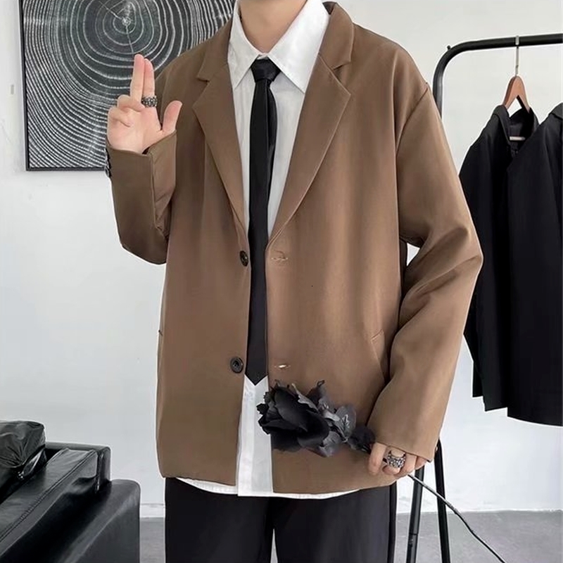 Mens Suits Blazers Casual Men Loose S3XL Solid Color Single Breasted Retro Japan Style Artsy Office Notched Collar Interview 230209