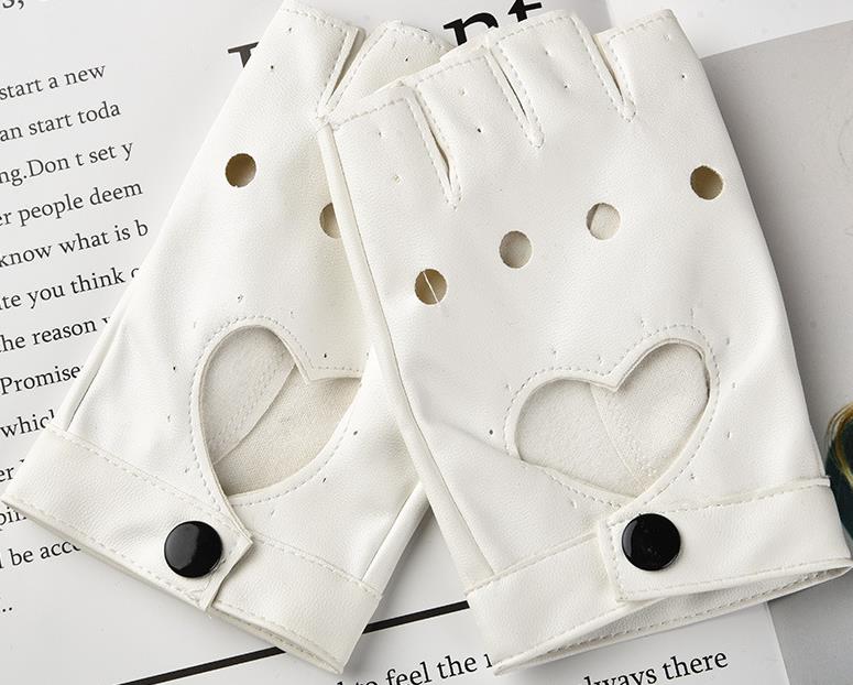 PU Leather Gloves Stage Wear Party Clubwear Women's Punk Short Glove Fashion Sexy Heart Cut Out Half Finger Fitness Mittens Gold Silver Black
