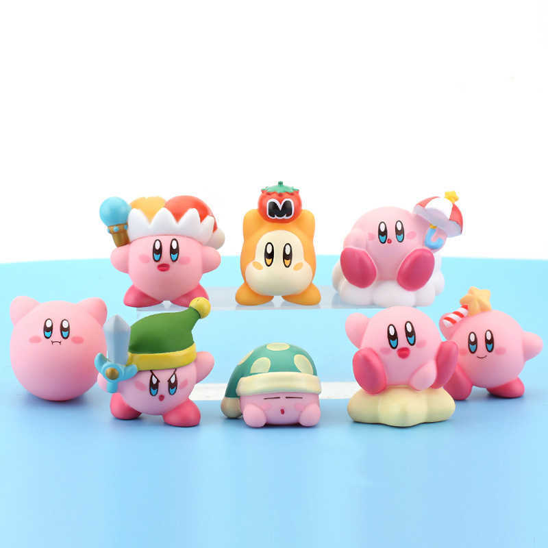 Bath Toys 8 Piece Set of Kirby Action Figures Collection Cute Pink Pvc Material Figurines Collectibles Best Christmas Gift for Child GirlJ230210