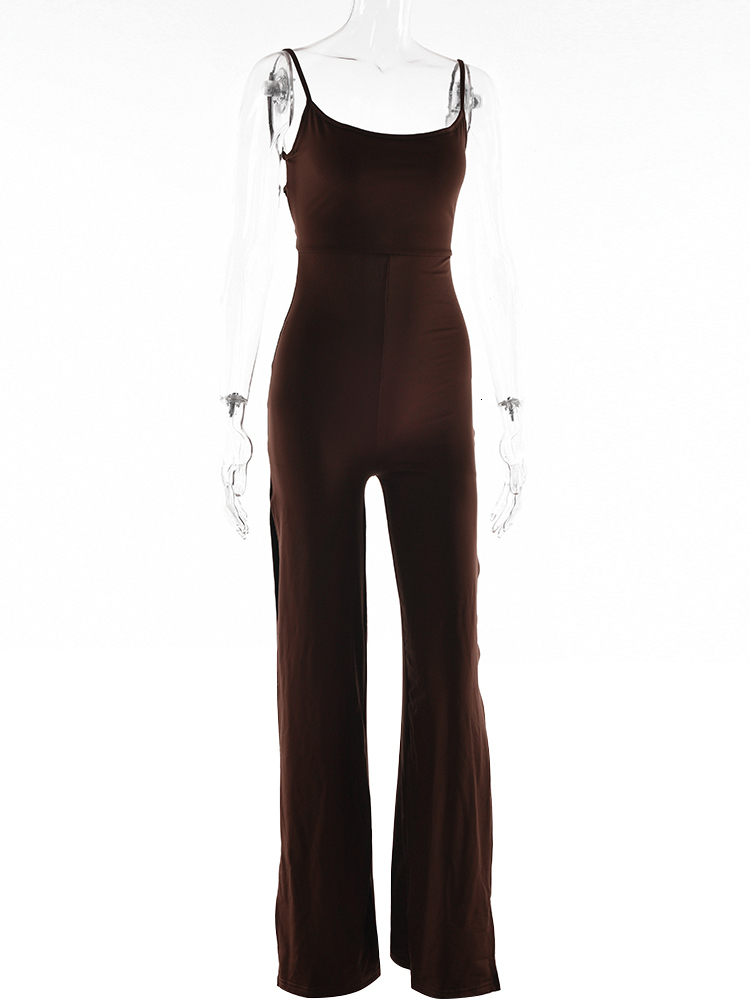 Women's Jumpsuits Rompers Articat Sexy Backless High Slit Bandage Women Jumpsuits White Spaghetti Strap Elegant Jumpsuit Female Summer Slim Party