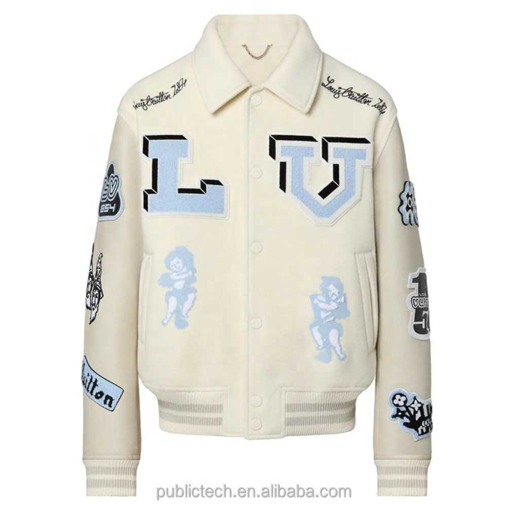 Vintage Varsity Jackets White for Men Custom Plain Chenille Embroidery 100% All Wool Winter Lettermen Jacket
