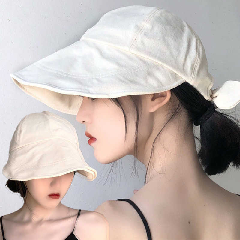 Ball Caps Summer Sun Hat Women Foldable Baseball Cap Solid Bow Floppy Hat Outdoor Sports Anti-UV Hat Adjustable Wide Brim Suncrean Hats G230209