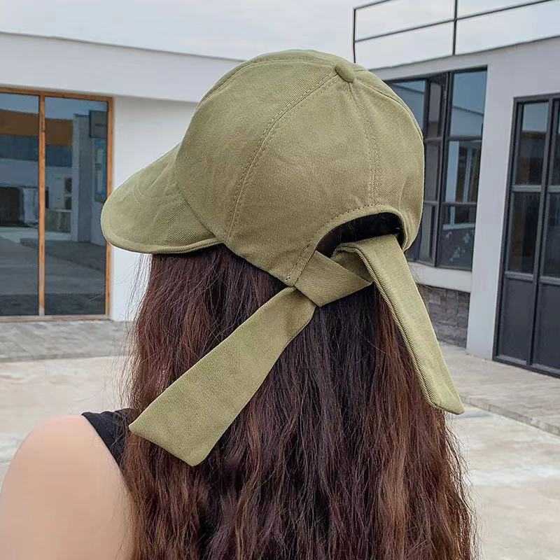 Ball Caps Summer Sun Hat Women Foldable Baseball Cap Solid Bow Floppy Hat Outdoor Sports Anti-UV Hat Adjustable Wide Brim Suncrean Hats G230209