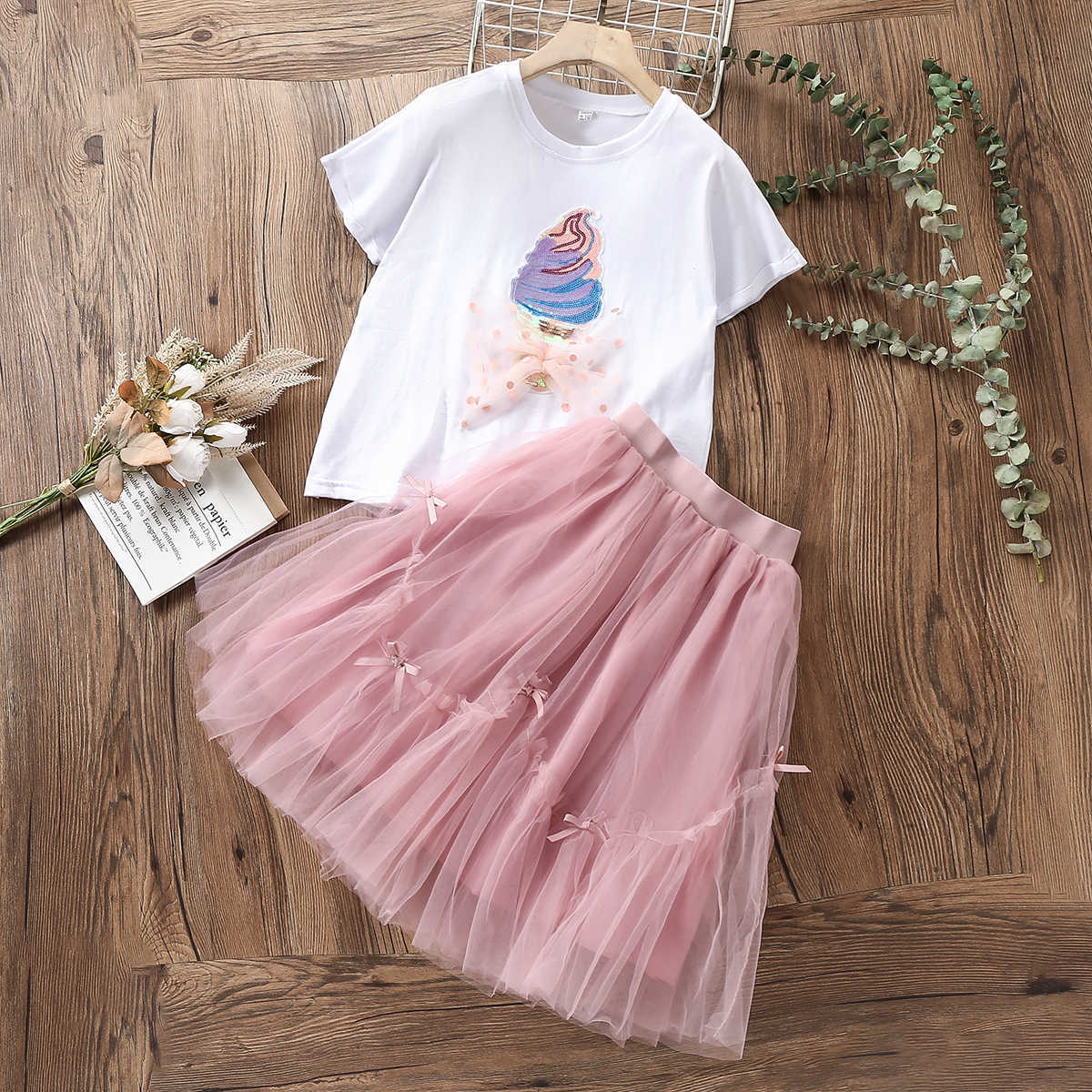 Clothing Sets Cute Baby Kids Summer Skirt Suits for Girls Clothes Short Sleeve Shirt Skrit Party Costumes Children Clothing 8 10 12 13 Years W230210