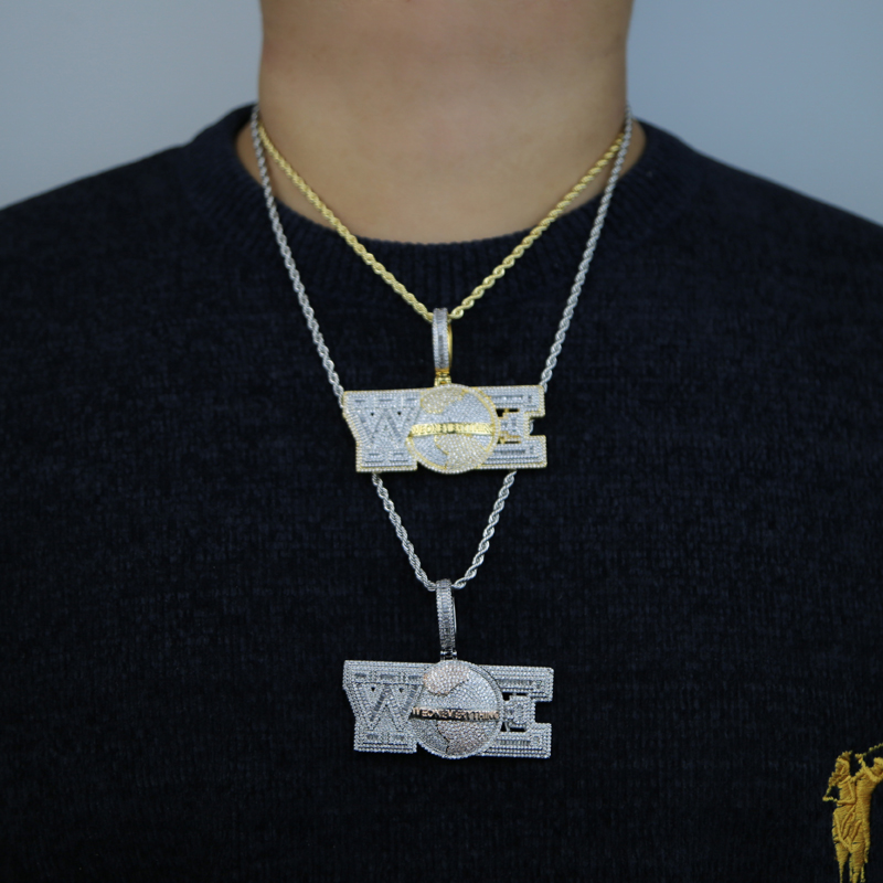 Iced Out Bling CZ Letters We On Everything Pendant Necklace Gold Silver Plated Cubic Zircon WOE Charm Hip Hop Jewelry For Men