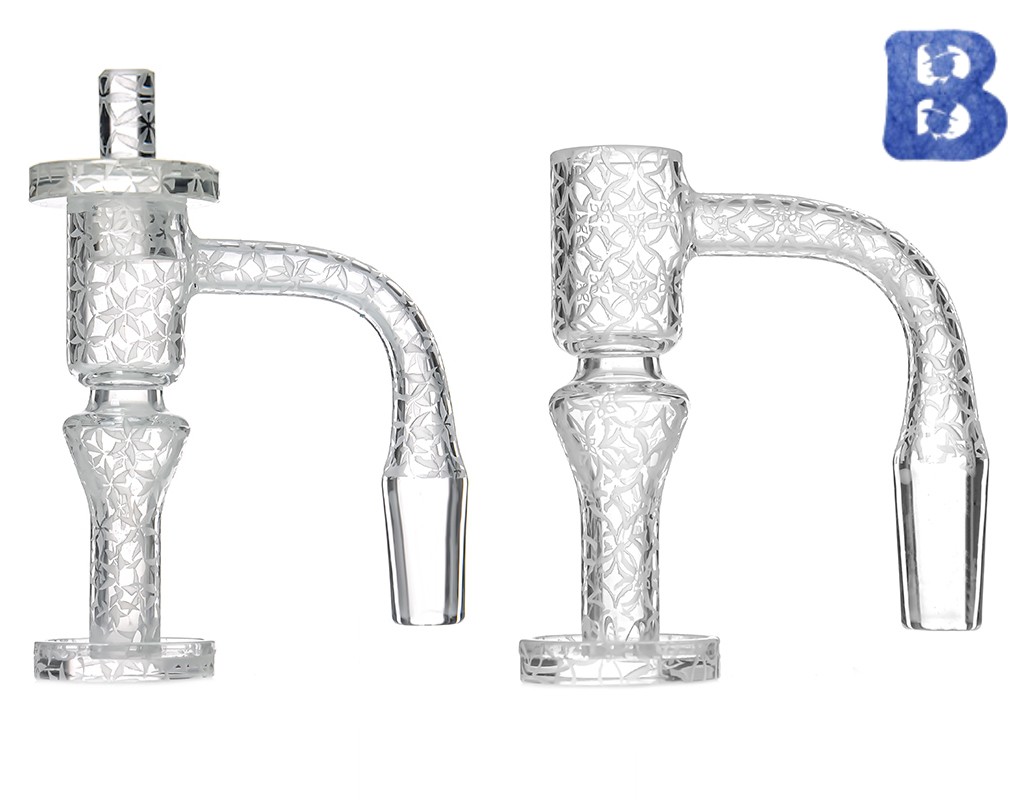 Smoke Beveled Edge terp slurper banger set with a carb cap & a terp spiral pillar and sand blast patterns&box For Glass Water Bongs Oil Rigs Water Pipes