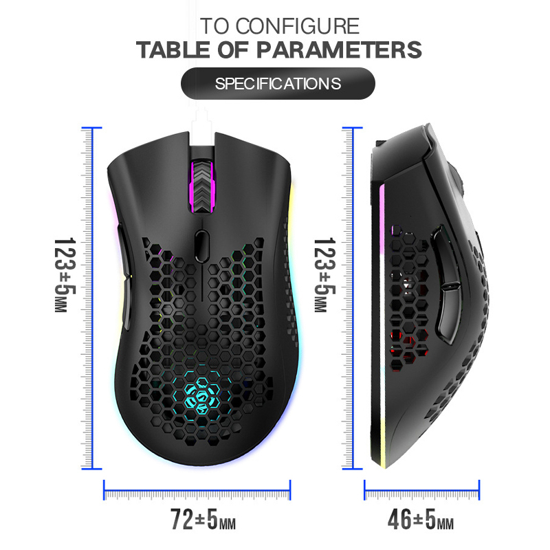 Mice 2 4G Wireless Mouse RGB Light Honeycomb Gaming Rechargeable USB Desktop PC Computers Aouse Laptop Gamer Cute 230210
