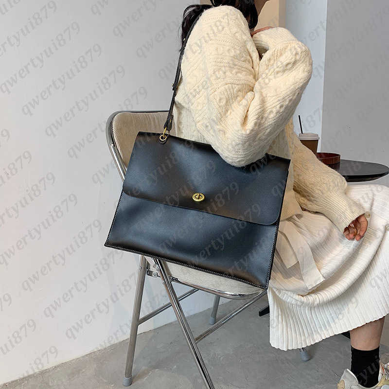 Shoulder Bags 2023 Vintage Solid Big Briefcase Shoulder Bags For Women Large Capacity A4 Portfolio Work Bags High Quality Ladies Crossbody Bag 021023H
