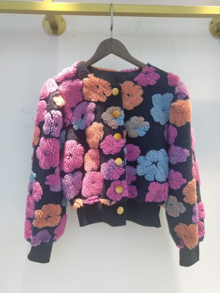 Womens Knits Tees EWQ Spring Three-dimensional Flower Bubble Sleeve O Neck Plush Cardigan Short Warm Coat Tops Women Red Clothing R172 230210