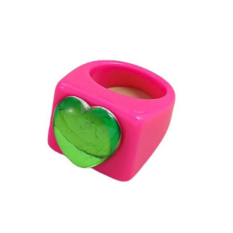 Solitaire Ring New Fashion Colorful Heart Crystal Rhinestones Zircon Geometric Square Resin Finger For Women Wedding Party Acrylic Jewelry Y2302