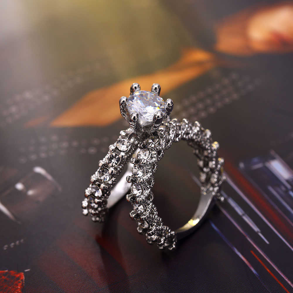 Solitaire Ring IPARAM Elegant Zircon Jewelry Silver Color Engagement Wedding Set for Women 2019 Fashion Crystal Y2302