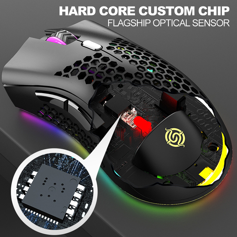Mice 2 4G Wireless Mouse RGB Light Honeycomb Gaming Rechargeable USB Desktop PC Computers Aouse Laptop Gamer Cute 230210