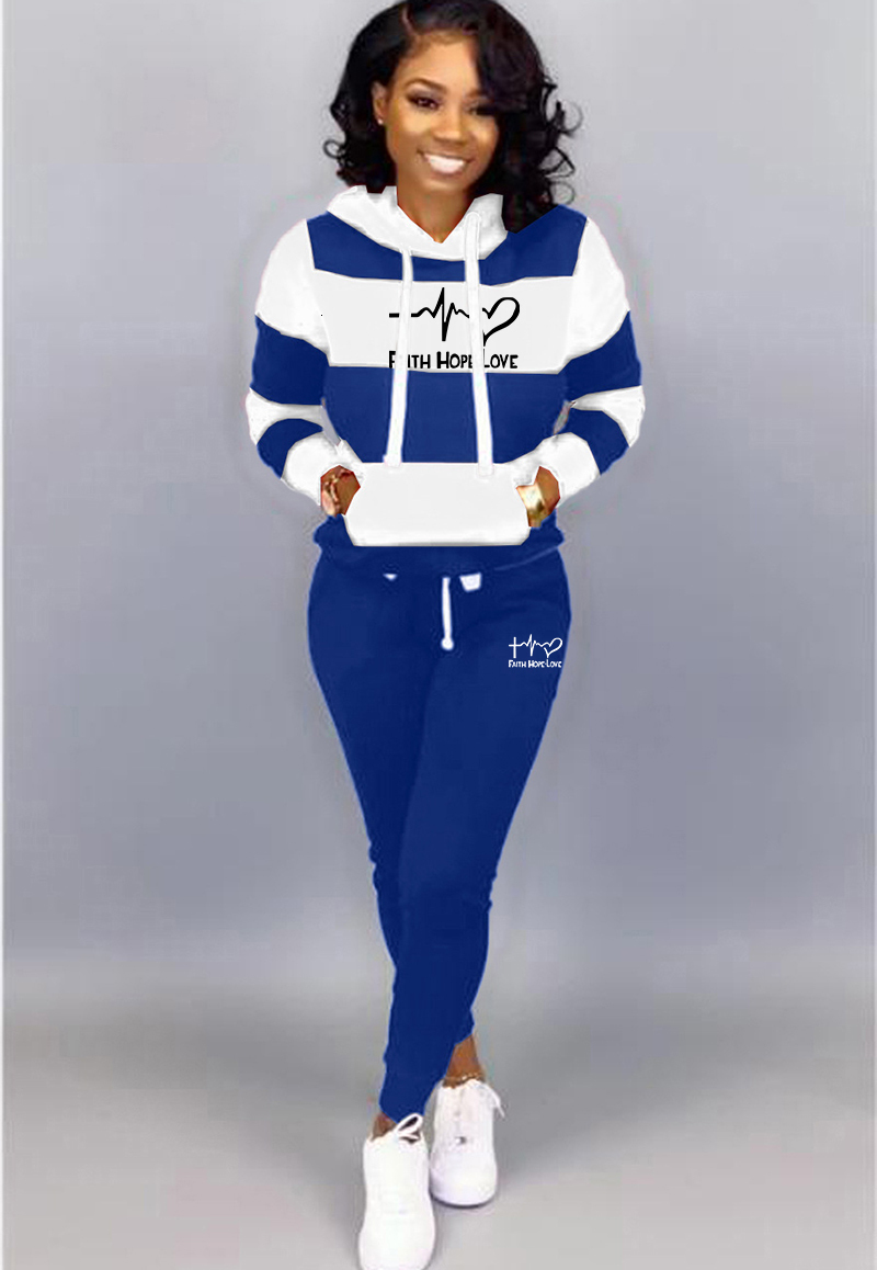Womens Two Piece Pants 2 Set Spring Autumn Tracksuit Women Sweatshirt Print HoodiesPants Sportwear Sports Suit Hooded Hoodies 230209