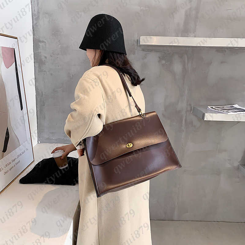 Shoulder Bags 2023 Vintage Solid Big Briefcase Shoulder Bags For Women Large Capacity A4 Portfolio Work Bags High Quality Ladies Crossbody Bag 021023H