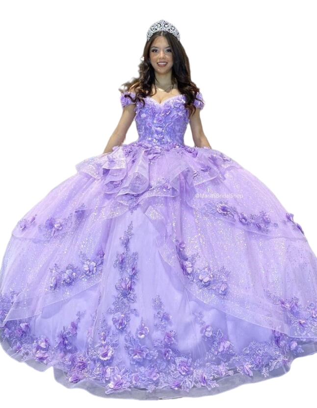 Princess Lilac lavender Quinceanera Dresses Crystal lace-up corset prom Birthday 3D Flowers Sweet 16 Dress Vestidos De 15 Anos