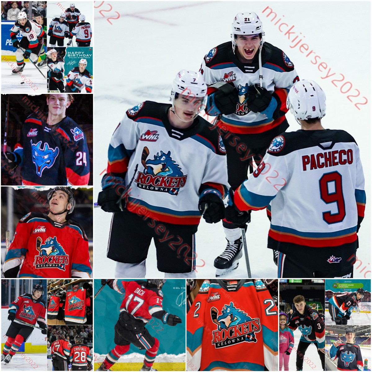 Custom Stitched Kelowna Rockets Jersey John Babcock Talyn Boyko Elias Carmichael (A) Andrew Cristall (A) Jackson Desouza Carson Golder mens Kelowna Hockey Jerseys