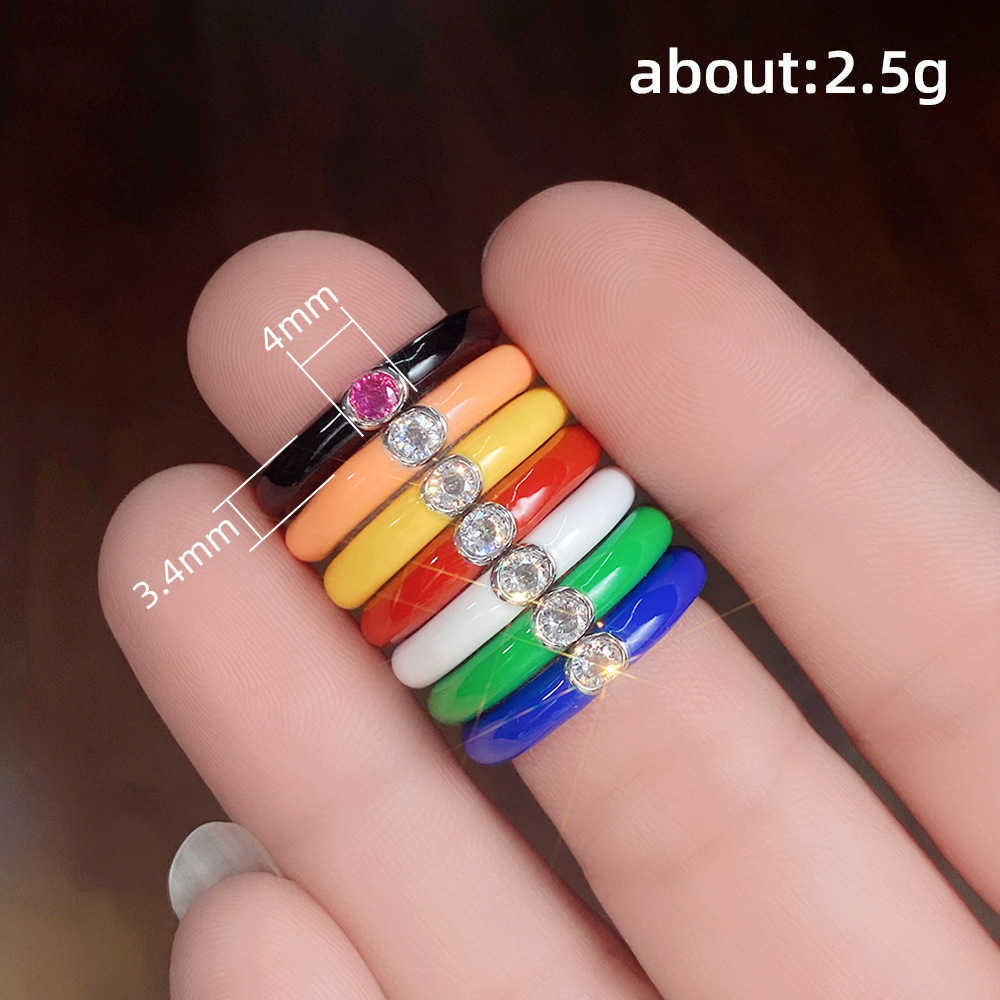 Solitaire Ring New INS Rainbow Colorful Droping Oil Irregular Geometric Crystal Rhinestone Zircon Round Metal For Women Party Jewelry Gift Y2302