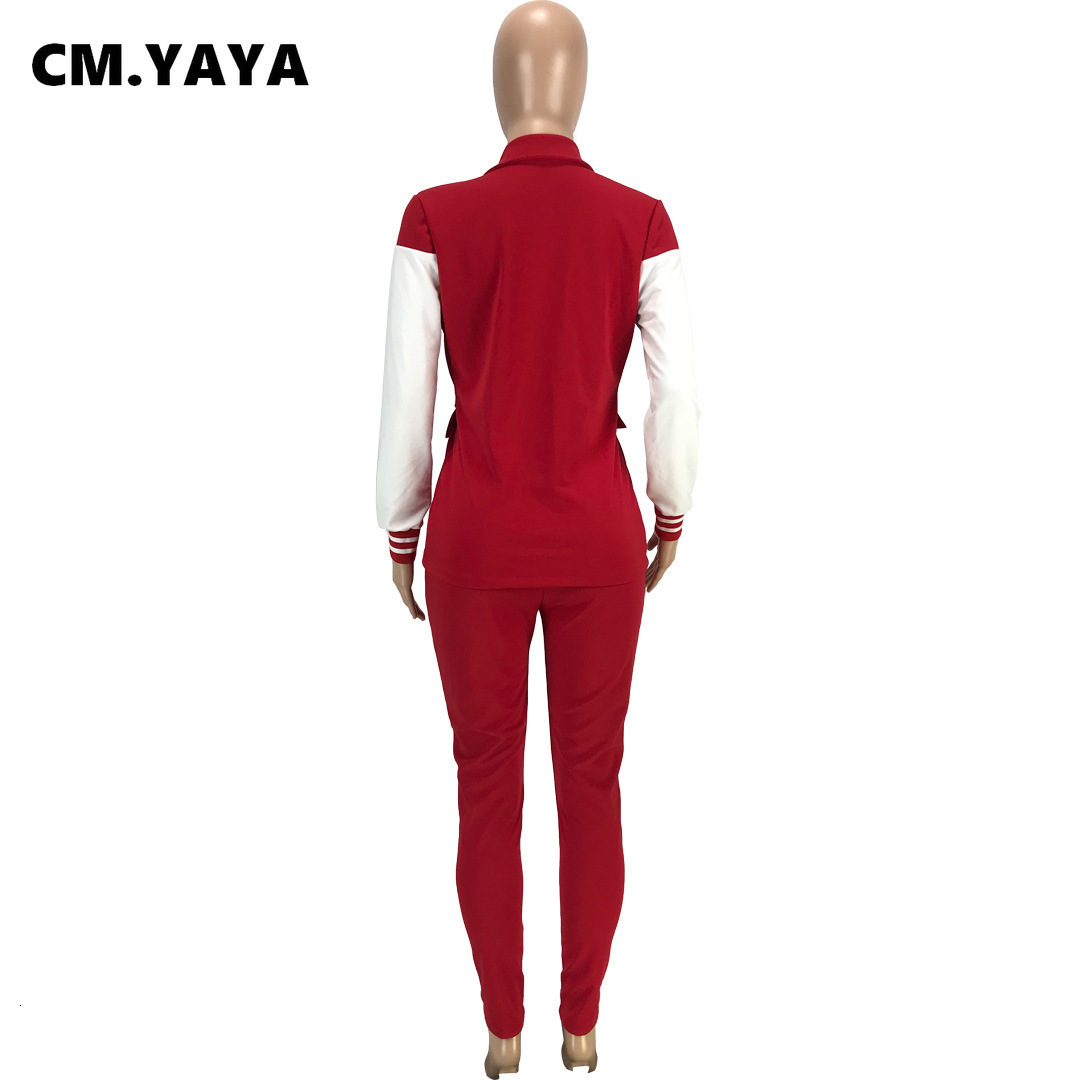 Womens Two Piece Pants CMYAYA Tracksuit Baseball Style Notched Neck Blazer Suit Matching 2 Set Office Lady Outfits Sweatsuit 230209