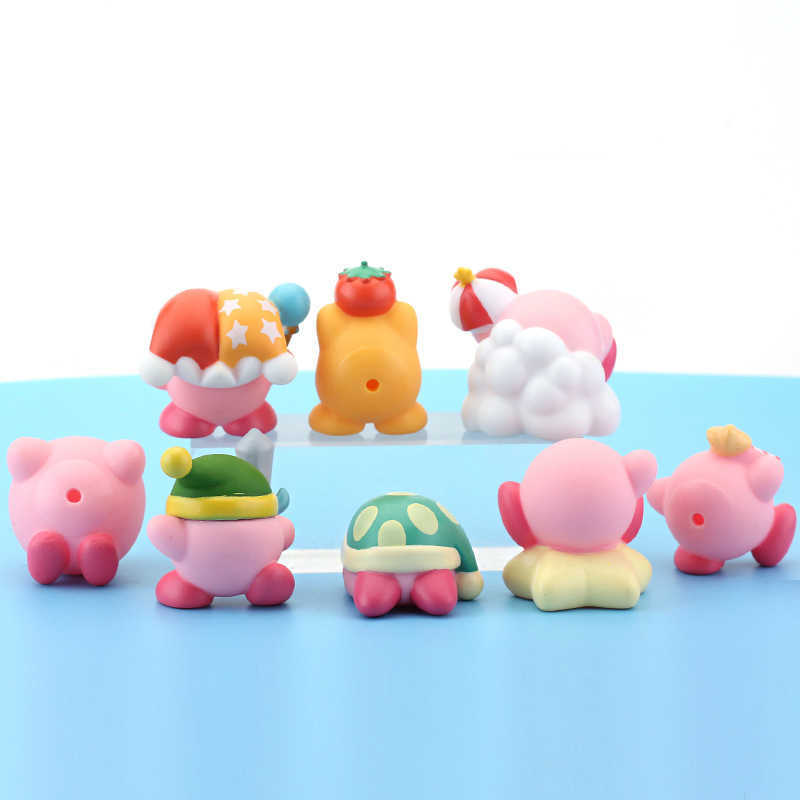Bath Toys 8 Piece Set of Kirby Action Figures Collection Cute Pink Pvc Material Figurines Collectibles Best Christmas Gift for Child GirlJ230210