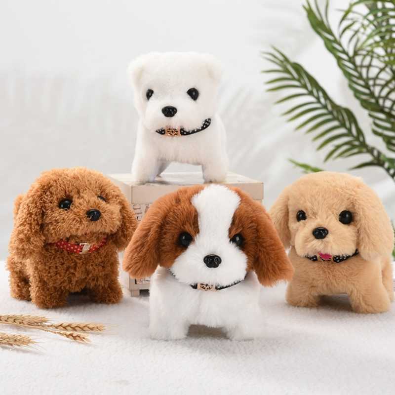 Cute Puppy Pet Dog Doll With Battery Control barks, walks and wags its tail Electronic Plush Toys Birthday Gift For Boys Girls 1-3 years Baby