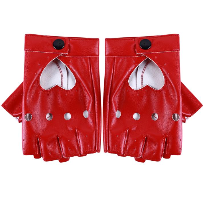 PU Leather Gloves Stage Wear Party Clubwear Women's Punk Short Glove Fashion Sexy Heart Cut Out Half Finger Fitness Mittens Gold Silver Black