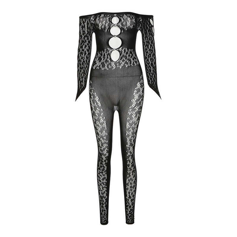 Women's Two Piece Pants Wind 2022 Autumn Women's New Sexy Mesh Jacquard Hollow High Waist Pants No Length Bodysuit T230210