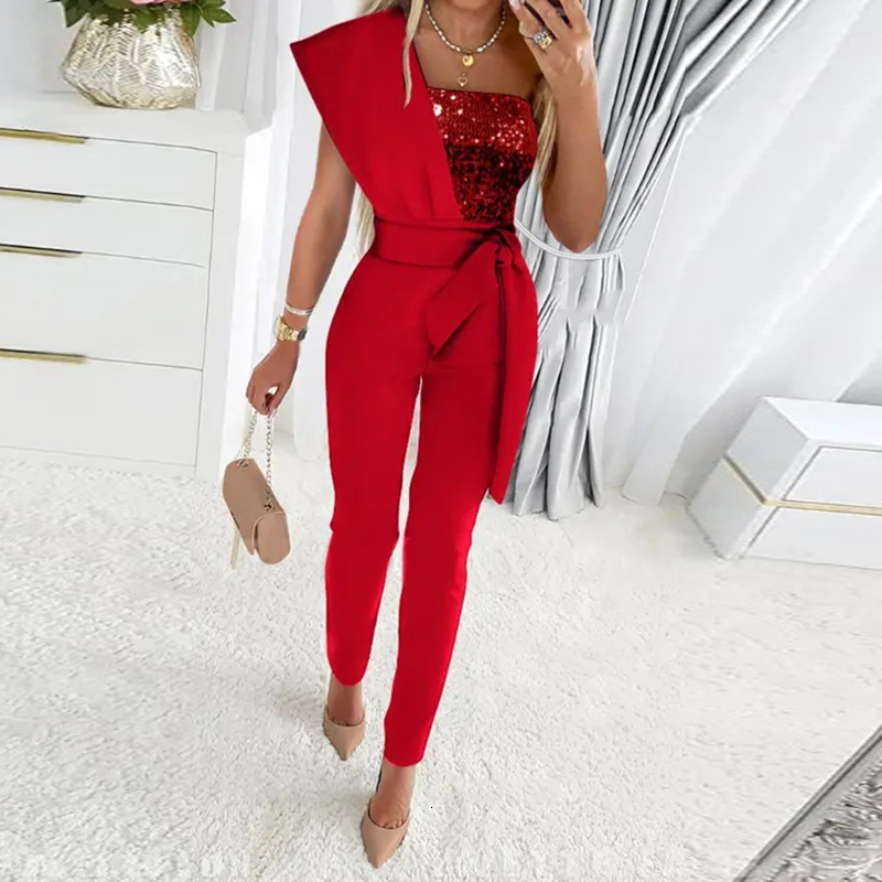 Womens Jumpsuits Rompers Womens Jumpsuits Rompers Autumn Jumpsuit Women Fashion Sequins Patchwork Short Sleeve Slim Bodycon Outfits Lady Elegant Sexy 