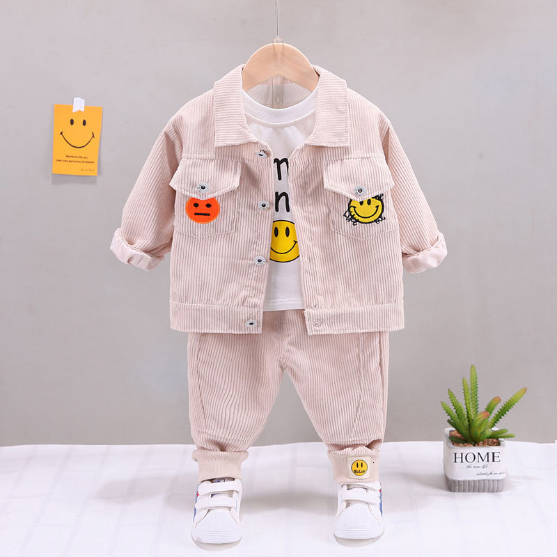 Clothing Sets Spring Autumn Baby Boy Clothes 1 to 5 Years Turn down Collar Corduroy Cardigan Jackets Outwear T shirts Pants 3 PCS Outfits 230209