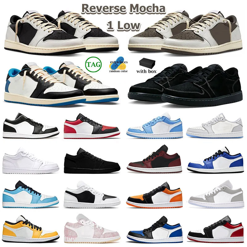 Avec la boîte Low 1s Basketball Chaussures Reverse Moka Sail Black Phantom 1 Sneakers Crater Black Grey Bred Toe Panda Mens Sneaker Trainers 36-4